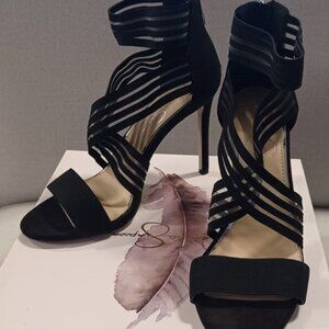 Jessica Simpson Jivero Black Faux Suede Strappy High Heel Sandals Shoes 8M